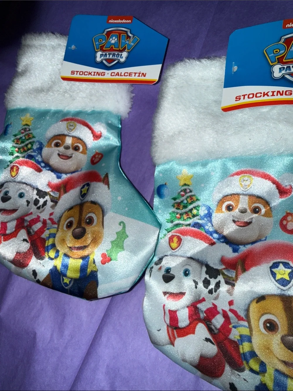 Paw Patrol Light Blue Holiday small Stockings with White Fur Trim| set of 2